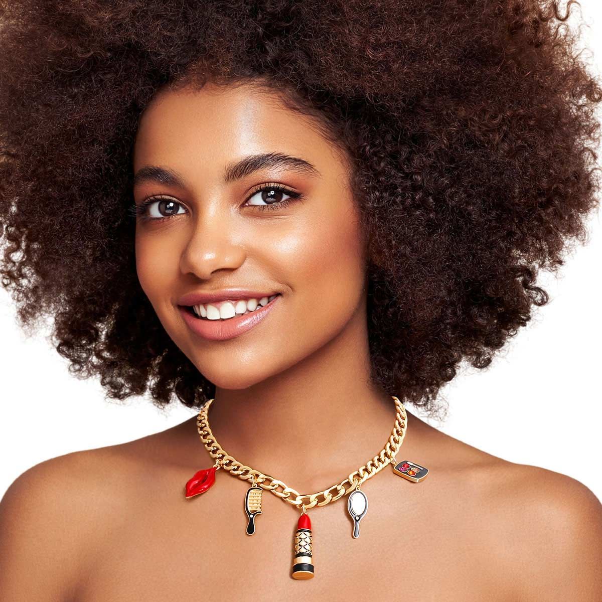 Charm Necklace Gold Black Luxury Stylish Statement Jewelry