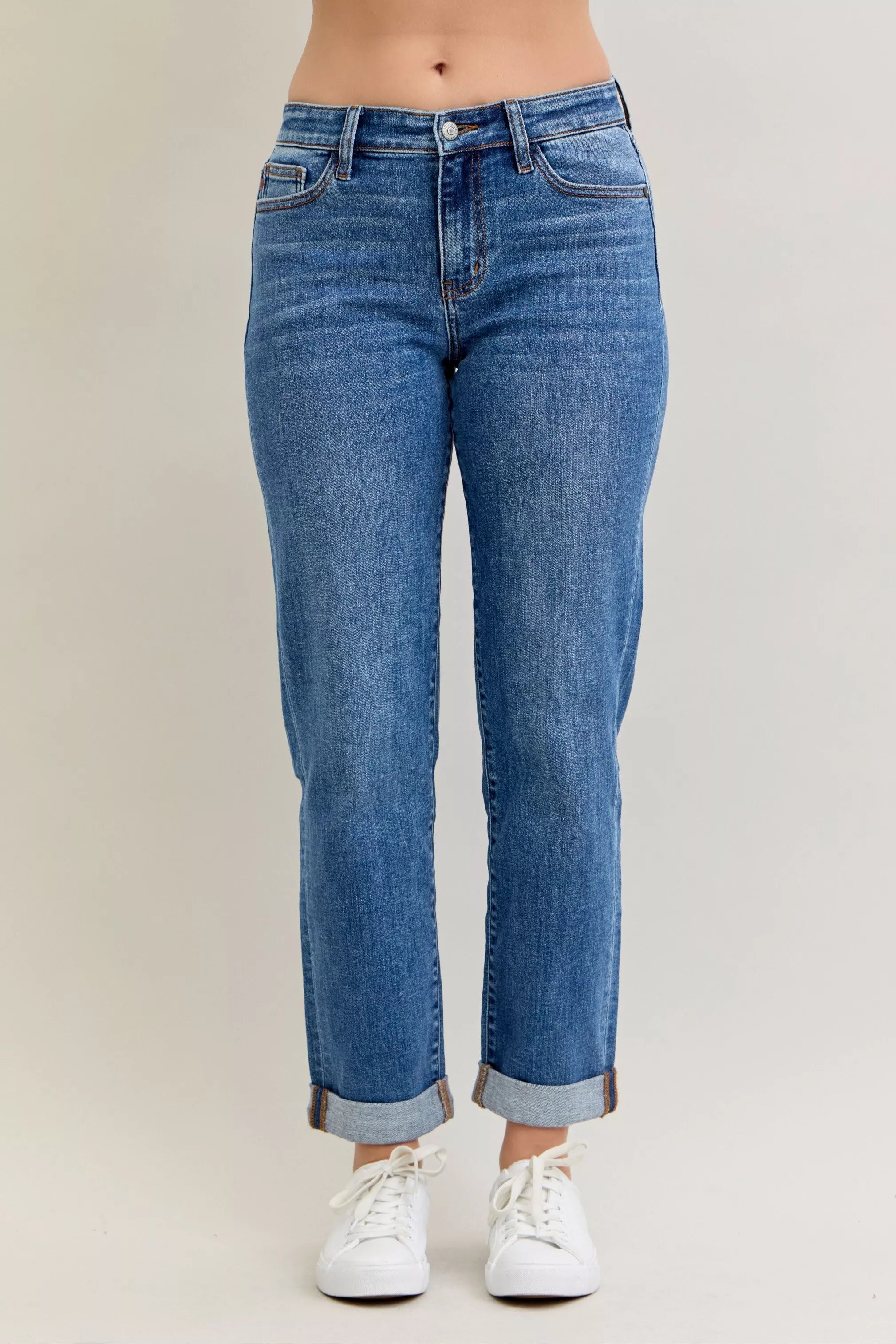 Full Size Mid Rise BF Classic Cuffed Jeans Plus Size