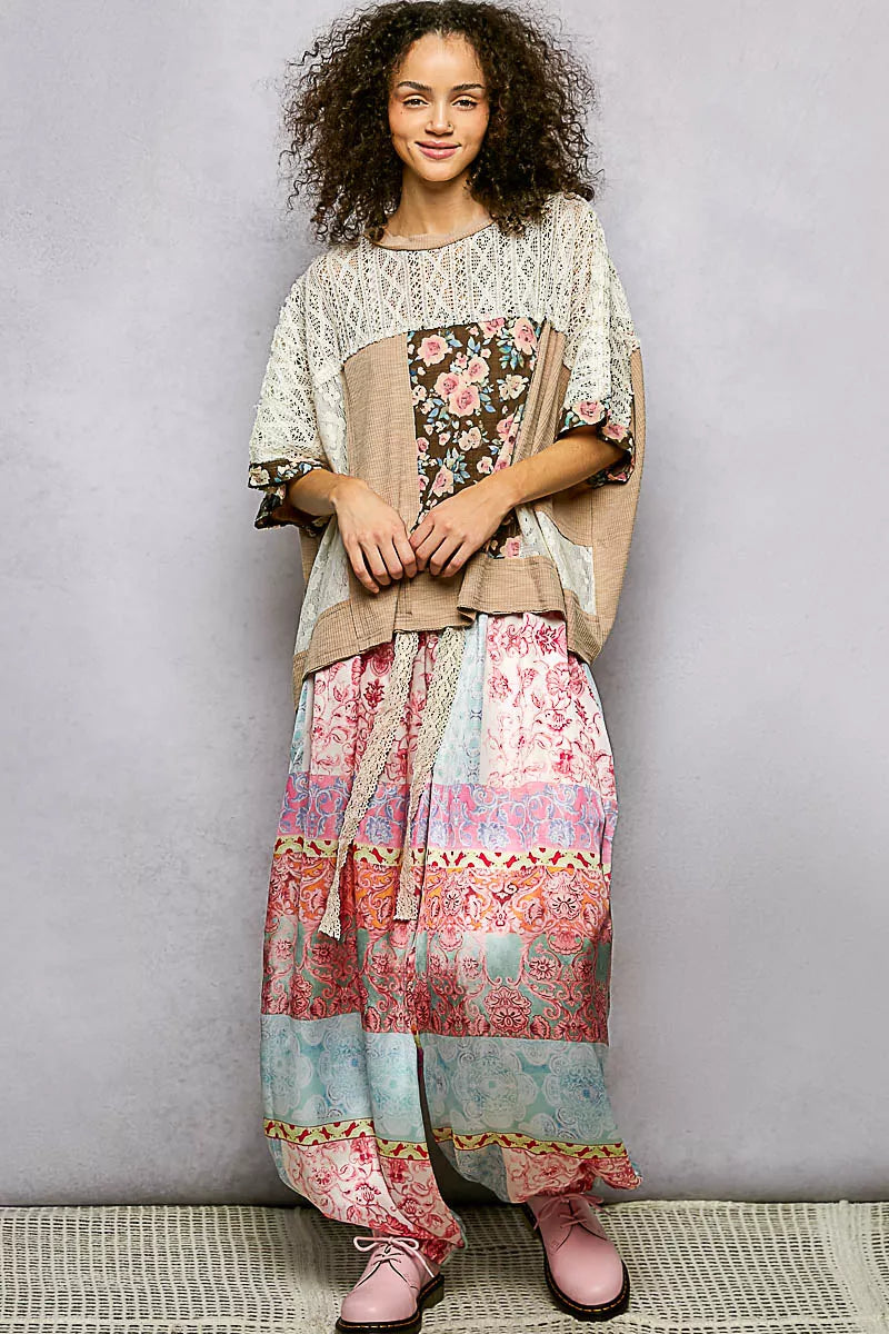 Floral Patchwork Lace Accent Blouse