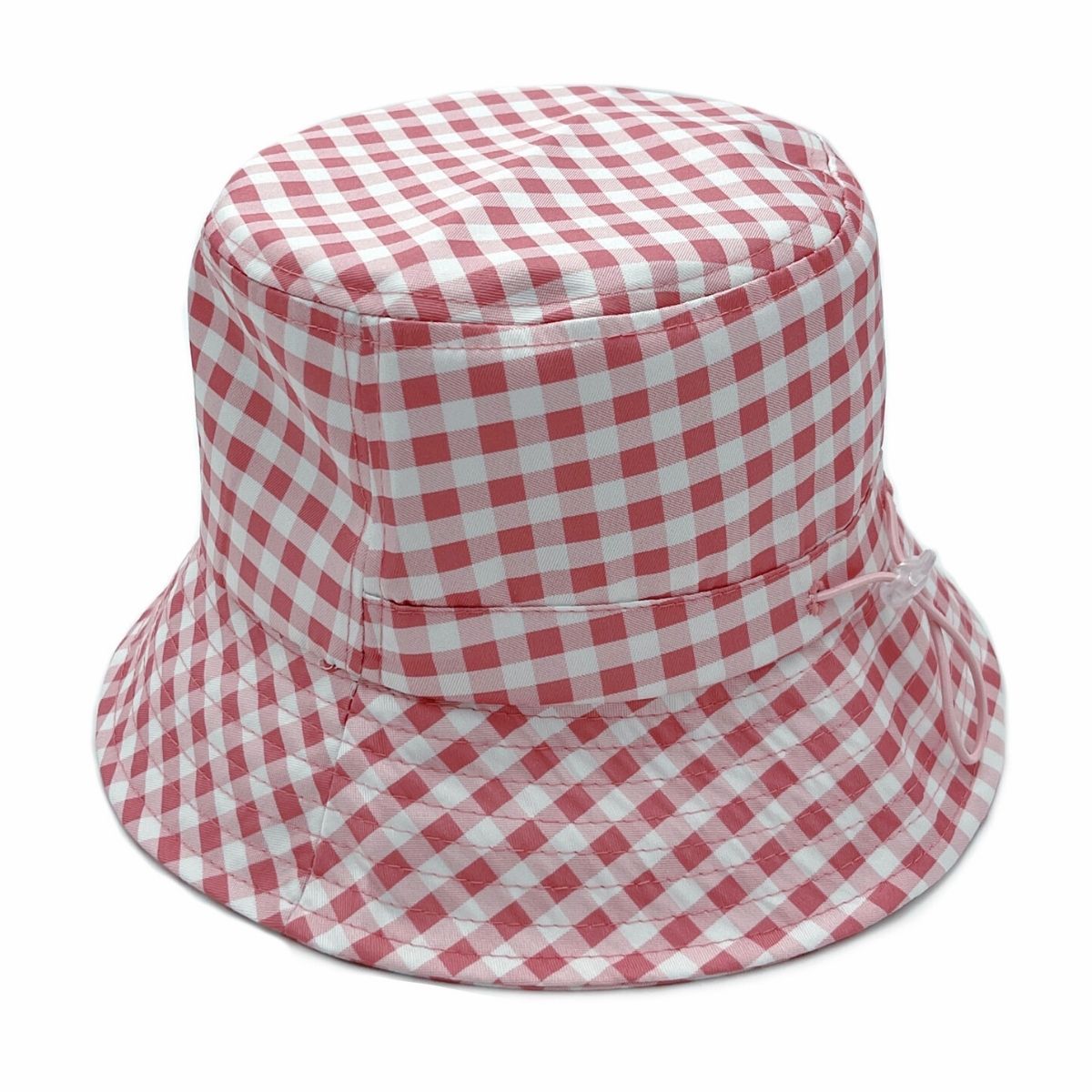 Bucket Hat Pink Gingham Drawstring Casual Stylish Accessory