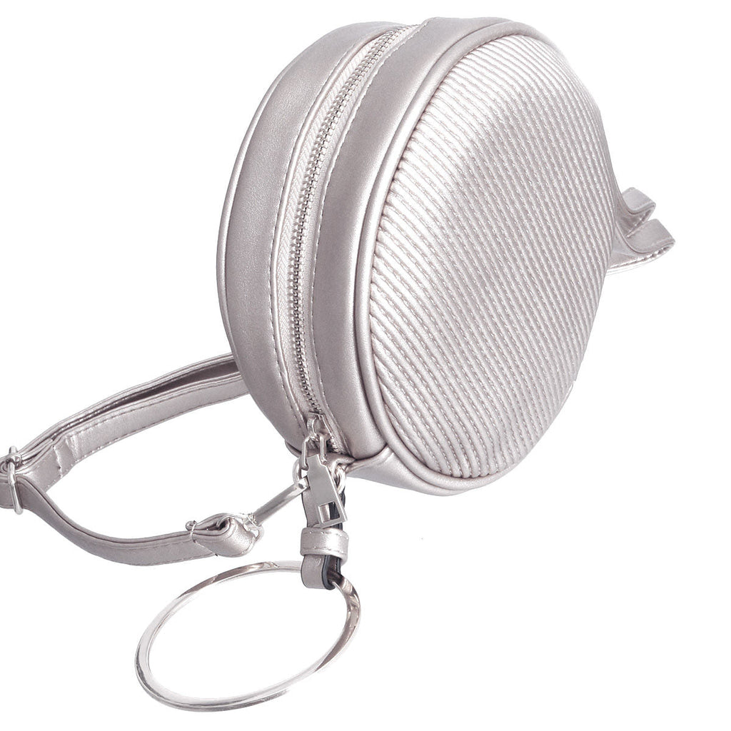 Fashion Wristlet Crossbody Bag Silver Ribbed Circle Stylish Accessory