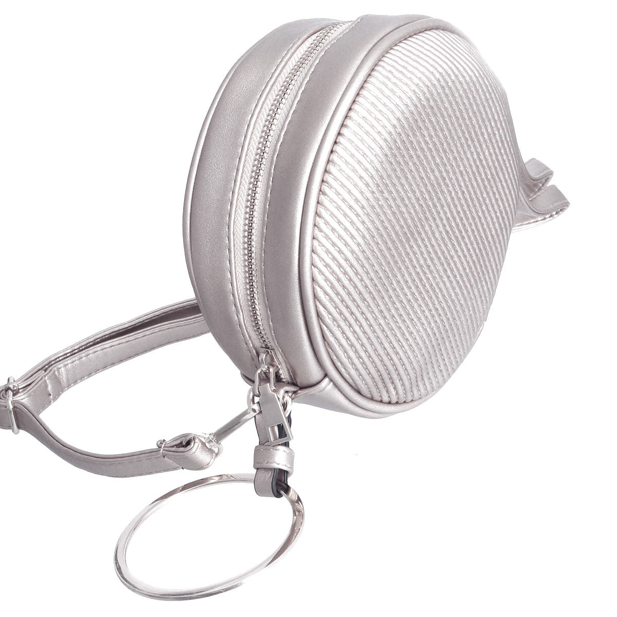 Fashion Wristlet Crossbody Bag Silver Ribbed Circle Stylish Accessory
