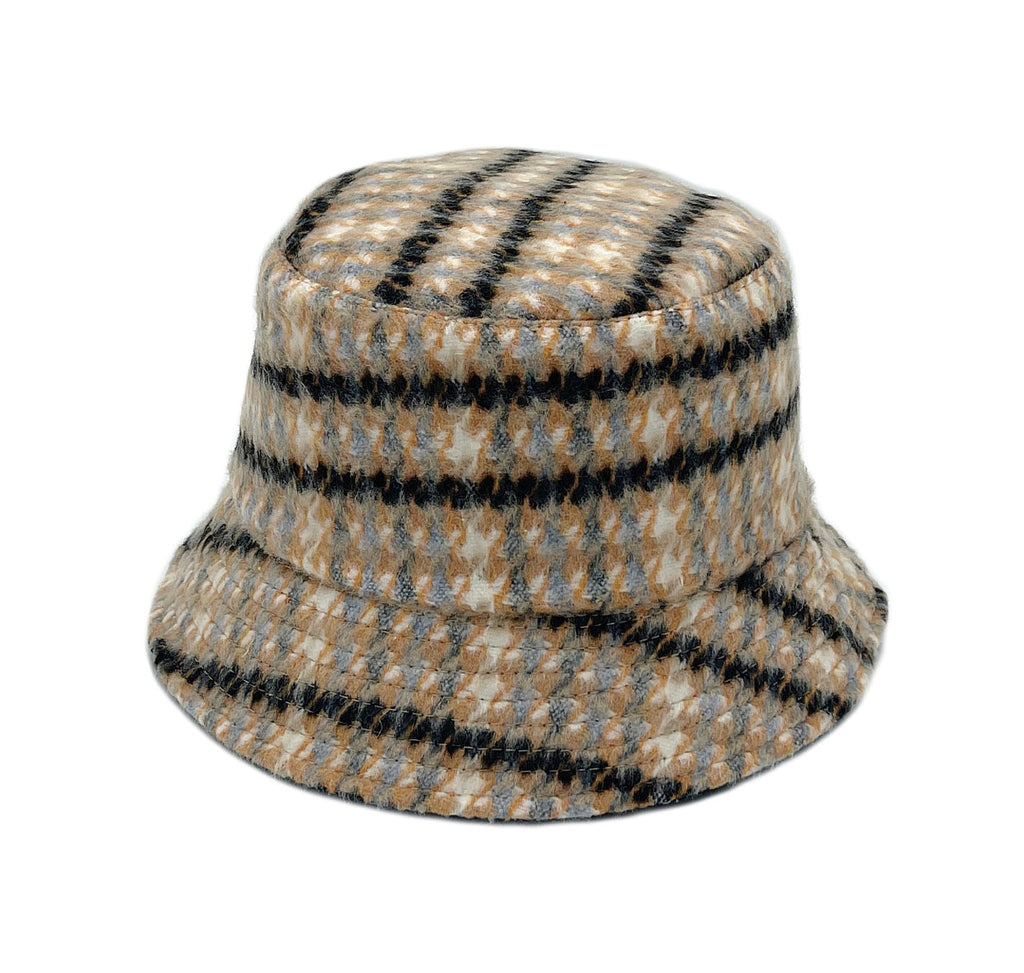 Woolen Bucket Hat Orange Plaid Stylish Casual Accessory
