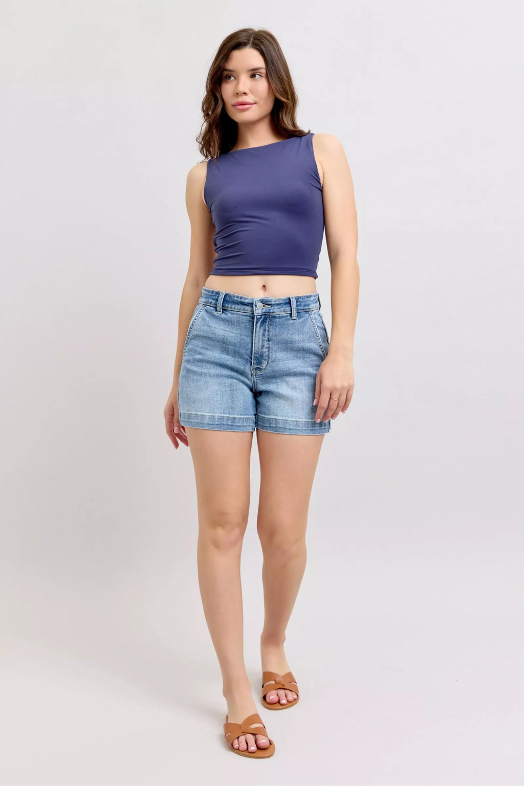 Mid Rise Denim Shorts