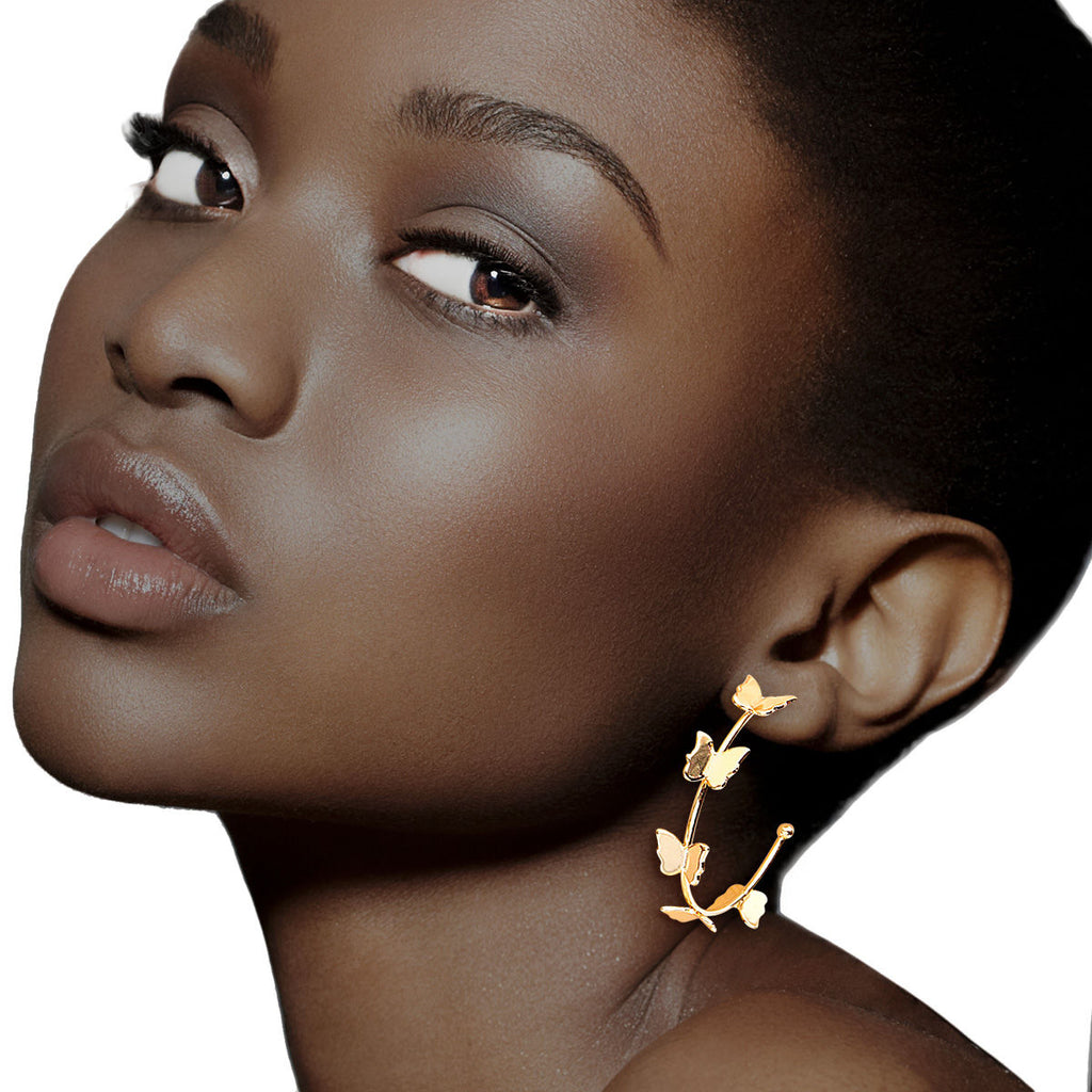 Statement Gold Butterfly Open Hoop Earrings Stylish Chic Jewelry
