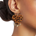Leather Heart Earrings Leopard Print Stylish Statement Jewelry