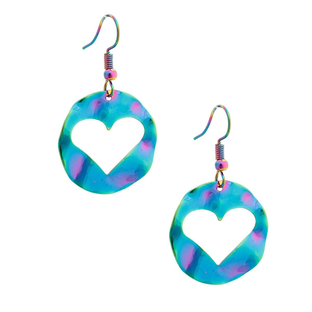 Statement Rainbow Metal Cutout Heart Earrings Stylish Trendy Jewelry