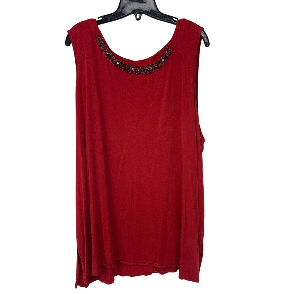 Liz Claiborne Womens Plus 3X Red Rayon Spandex Beaded Neck Sleeveless Career Top