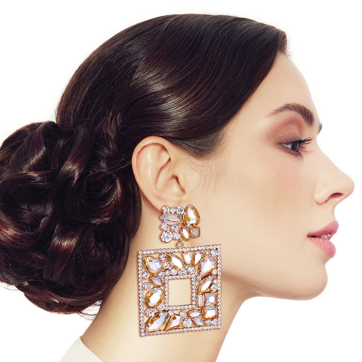 Square Topaz Crystal Earrings Elegant Stylish Statement Jewelry