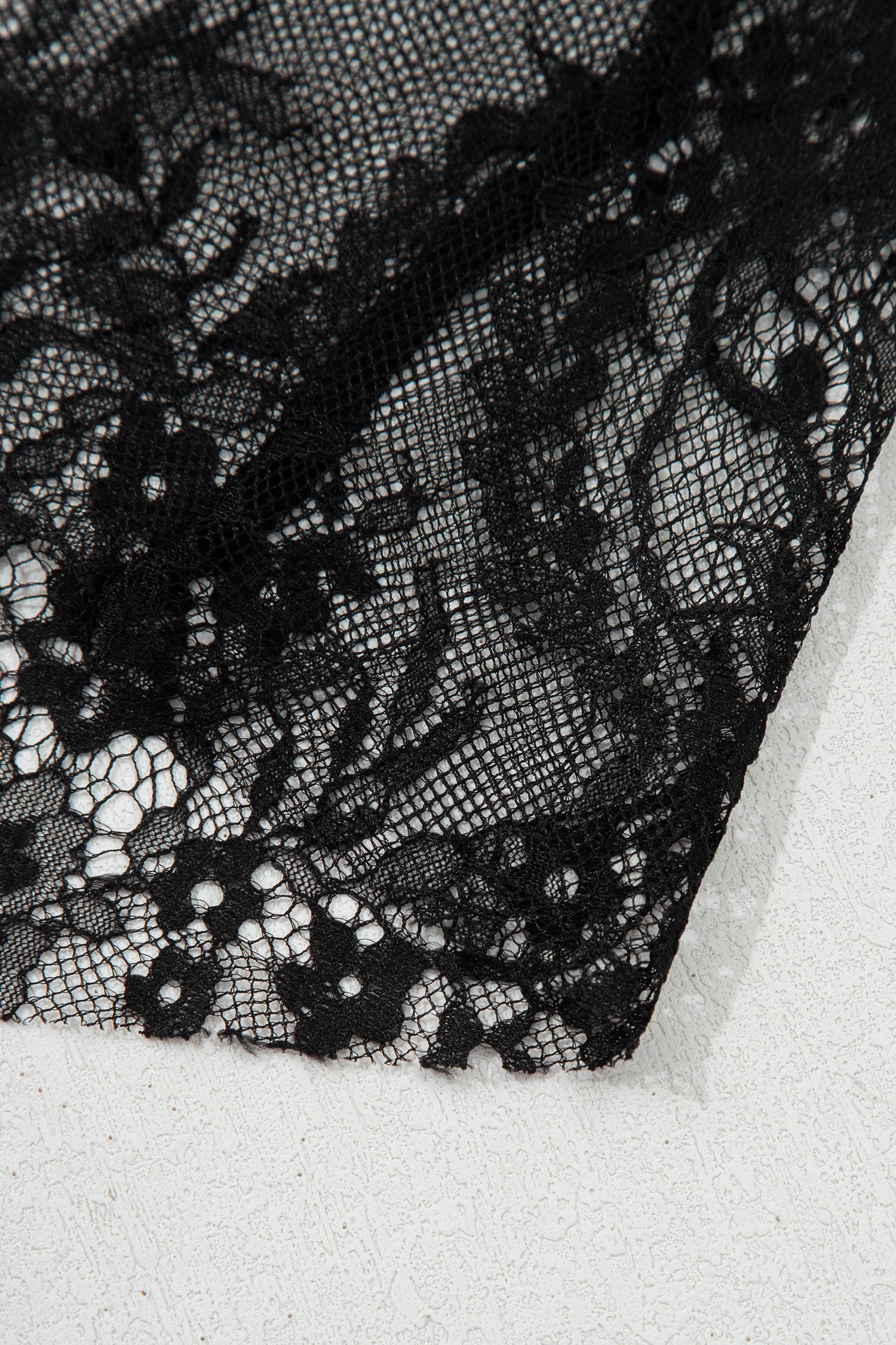 Black Asymmetric Polka Dot Print Sheer Lace Patchwork Maxi Skirt