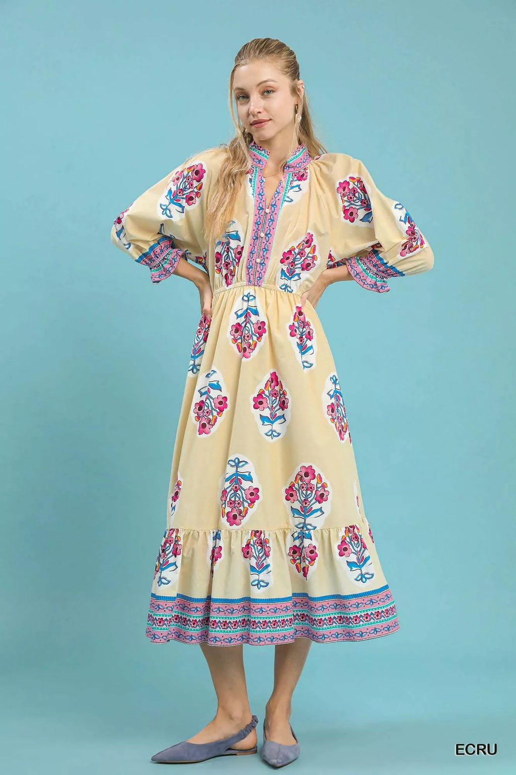Flower Patch Border Print Midi Dress