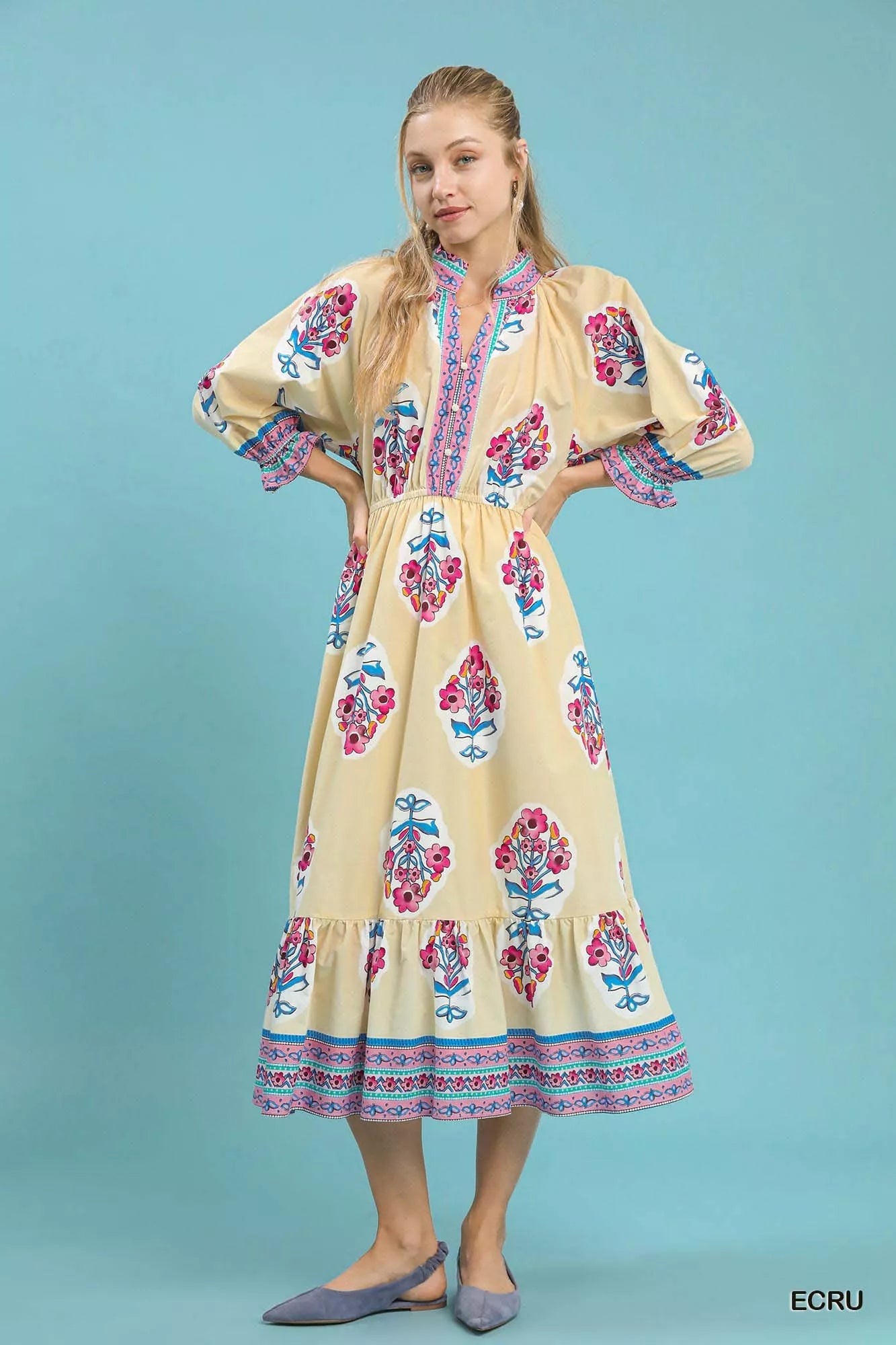 Flower Patch Border Print Midi Dress