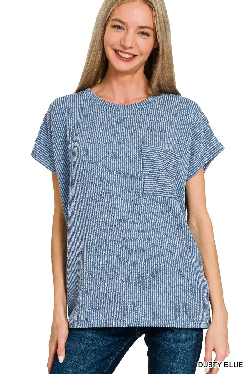 Raised Rib Front Pocket Boxy Top