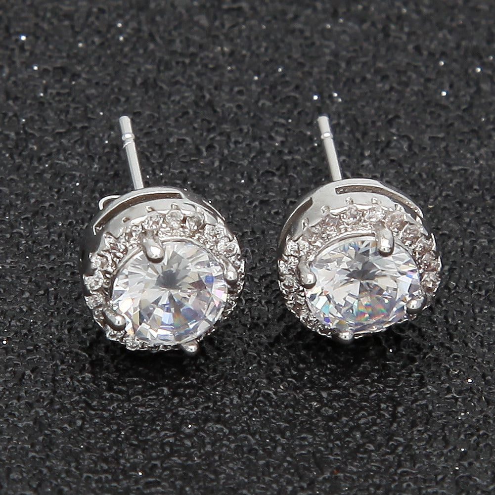 Hip Hop Four-Prong Black Zircon Earrings