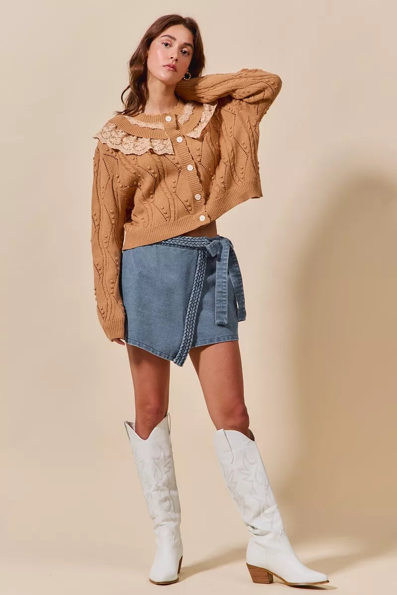 Wrap Braided Trimmed Denim Skort