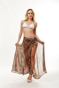 Sarong Beach Skirt Brown Leopard Print Stylish Casual Cover-Up