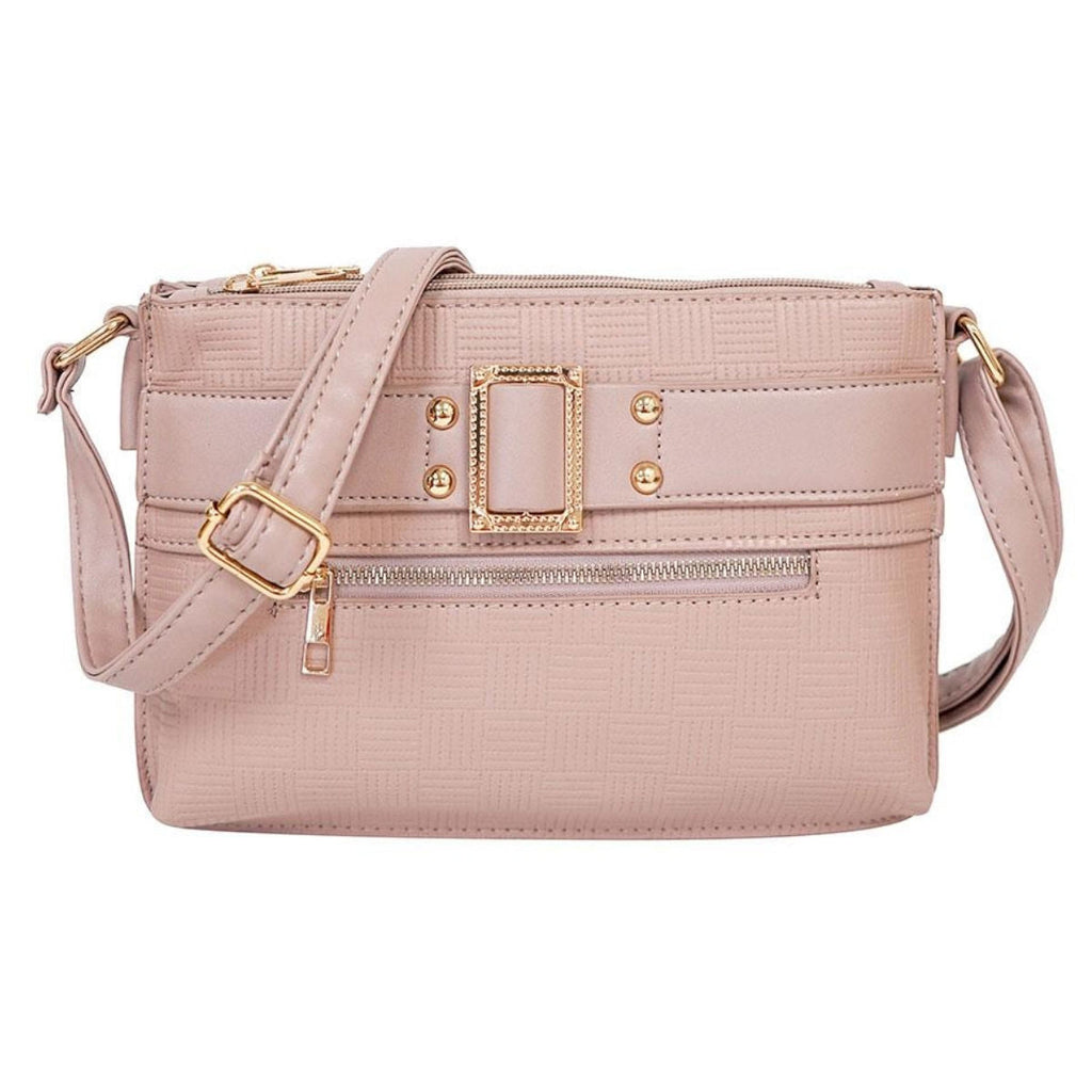 Fashion Crossbody Bag Mauve Leather Buckle Stylish Chic Accessory