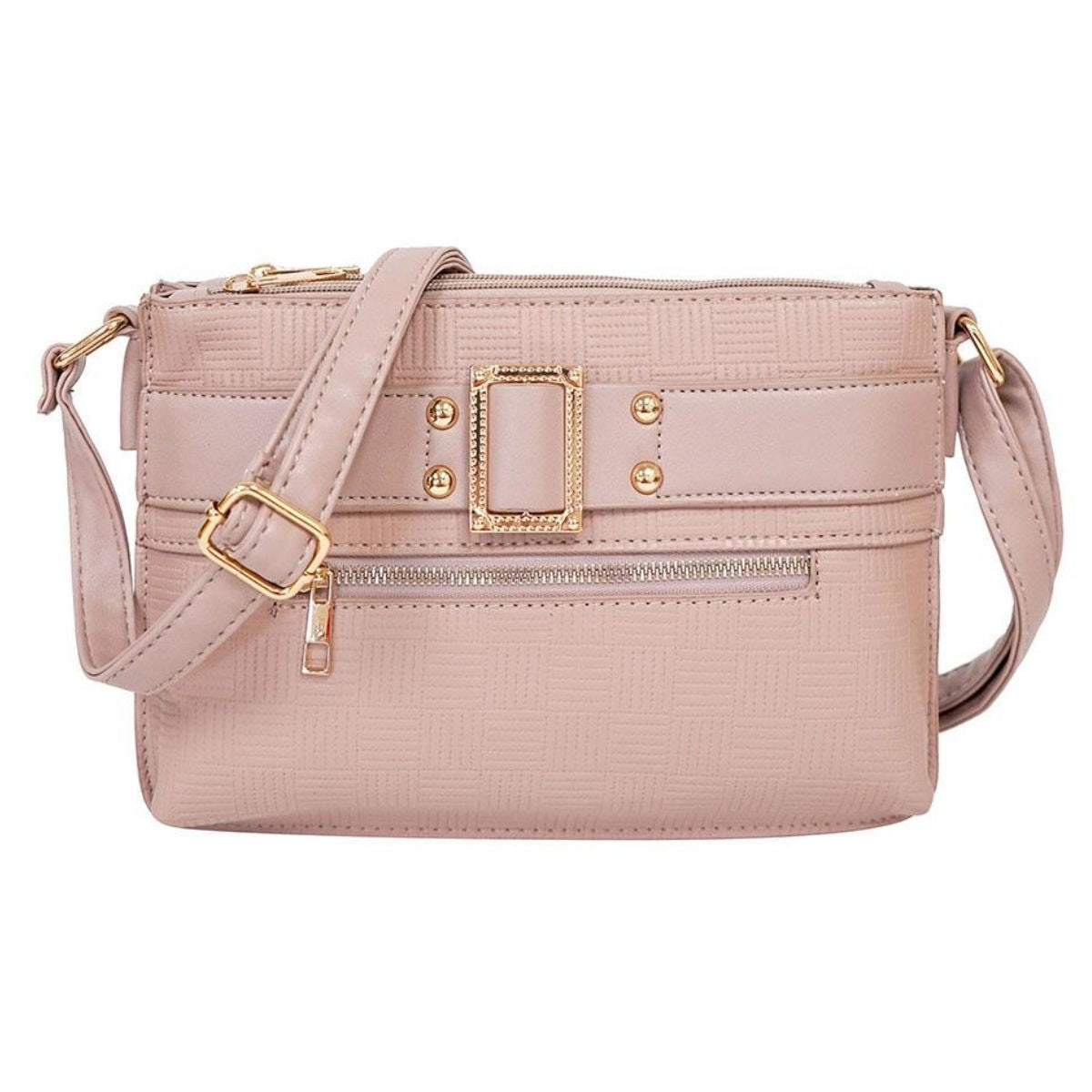 Fashion Crossbody Bag Mauve Leather Buckle Stylish Chic Accessory