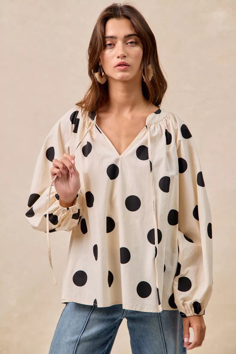 Polka Dot Exaggerated Balloon Sleeves Blouse