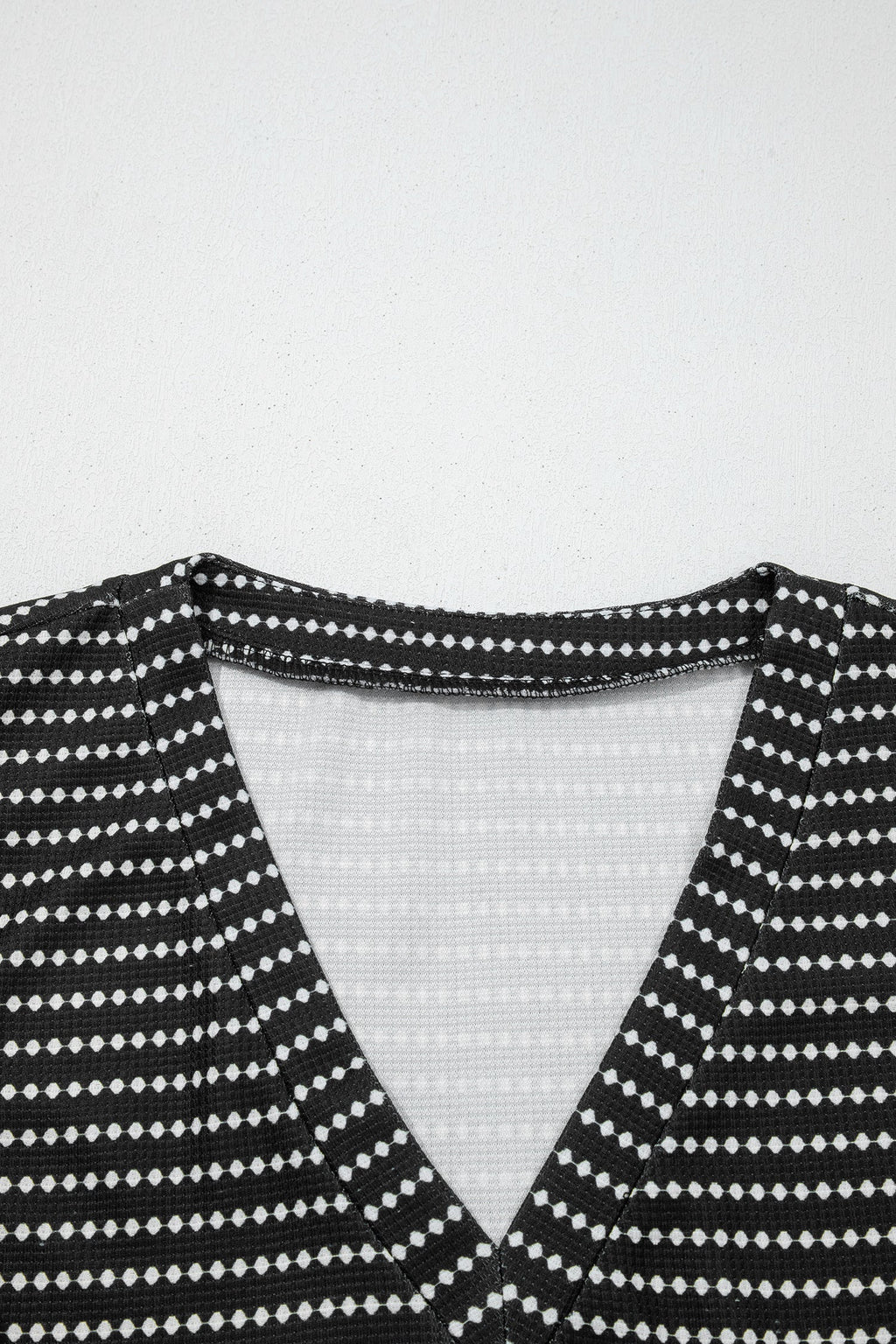 Black Stripe Textured Knit V Neck Flutter Sleeve Shift Mini Dress