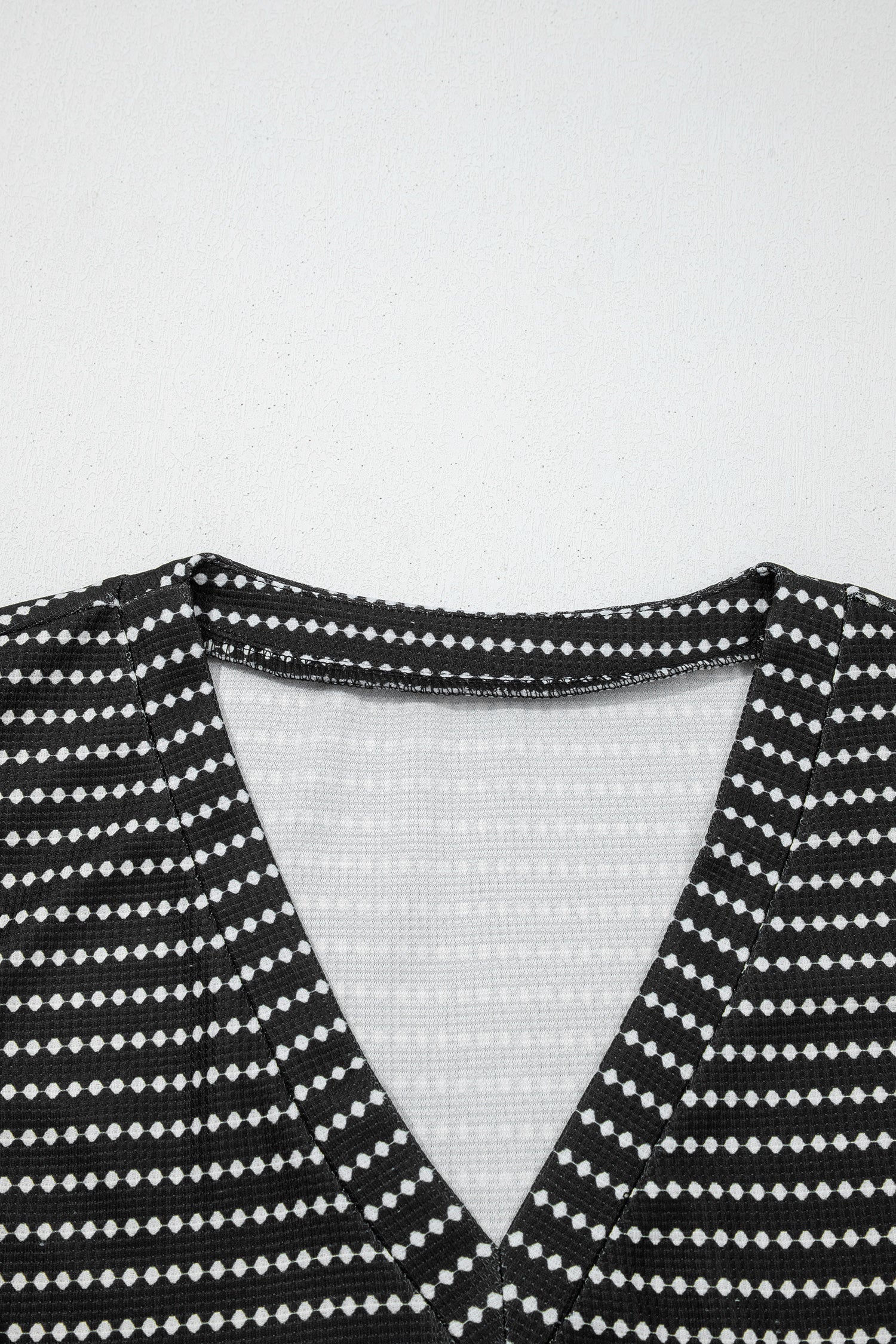 Black Stripe Textured Knit V Neck Flutter Sleeve Shift Mini Dress