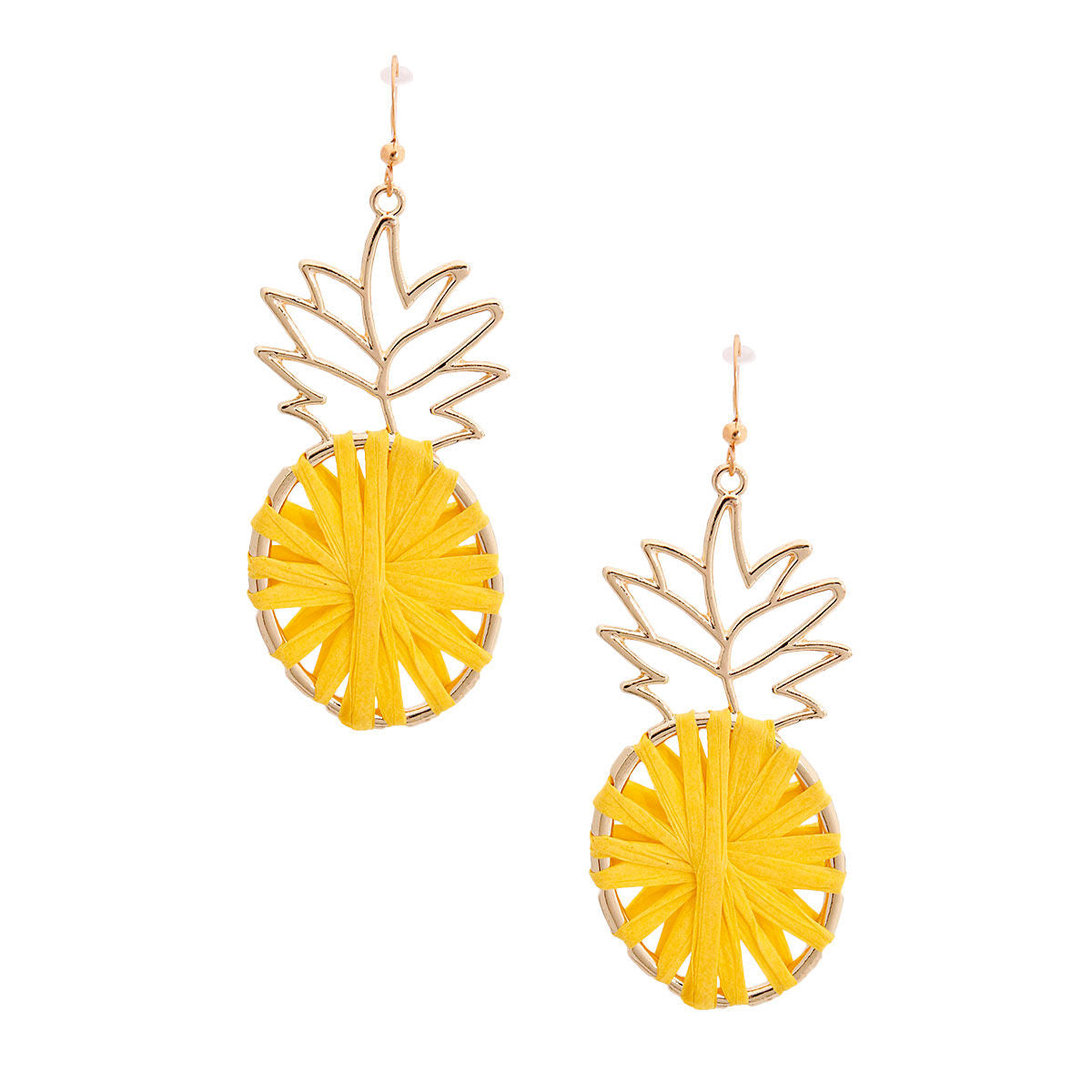 Statement Yellow Raffia Pineapple Earrings – Trendy Fashion Jewelry Accessory