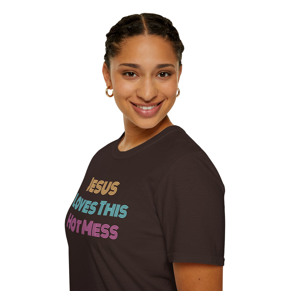 Unisex "Jesus Loves this Hot Mess" Christian Cotton Softstyle T-Shirt