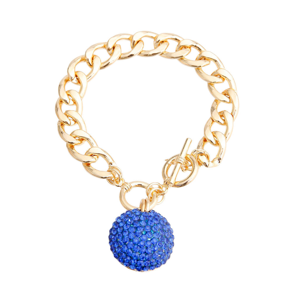 Toggle Bracelet Blue Pave Ball Stylish Fashion Jewelry Accessory