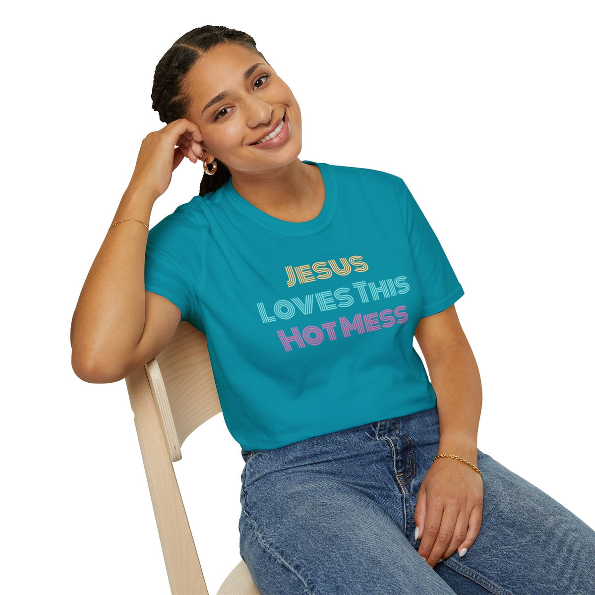 Unisex "Jesus Loves this Hot Mess" Christian Cotton Softstyle T-Shirt