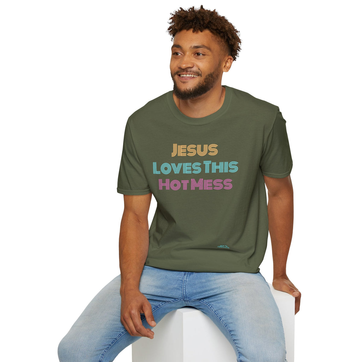 Unisex "Jesus Loves this Hot Mess" Christian Cotton Softstyle T-Shirt