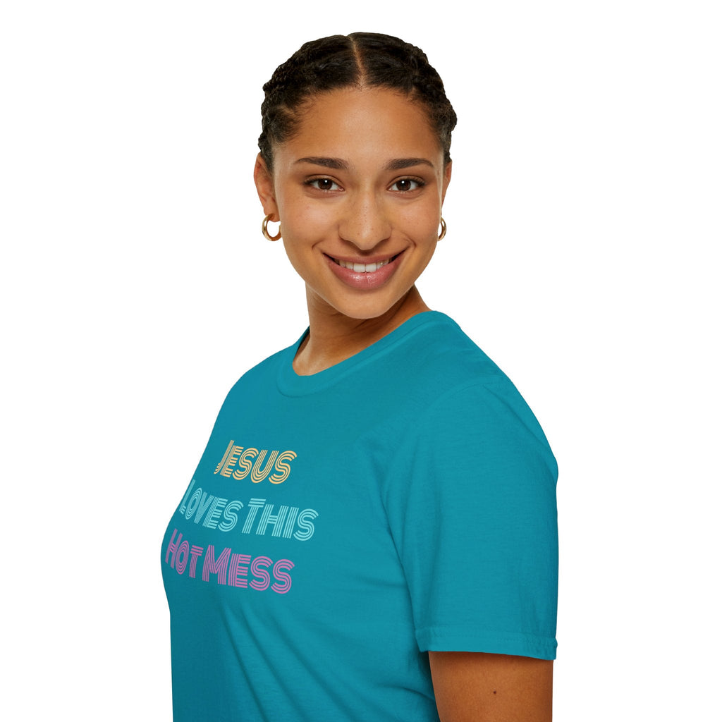 Unisex "Jesus Loves this Hot Mess" Christian Cotton Softstyle T-Shirt