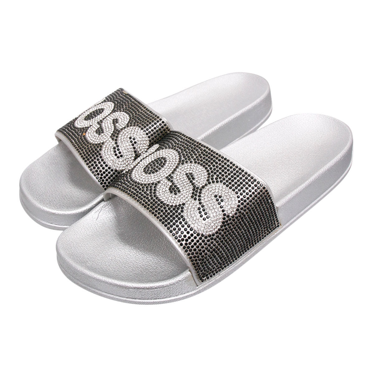 Silver Slides Size 12 Black Stylish Casual Footwear