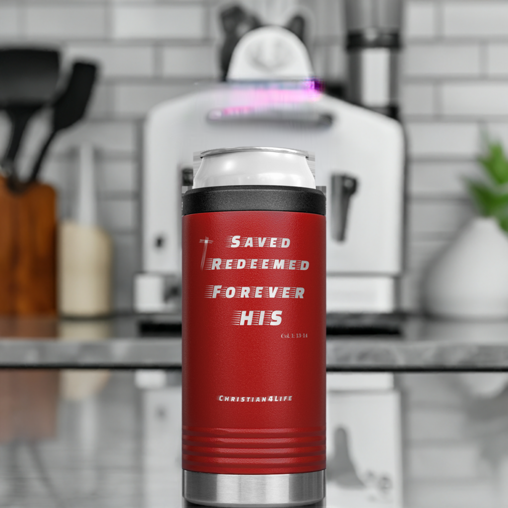 12oz Christian Cozie Insulated Tumbler -Saved, Redeemed, Forever His