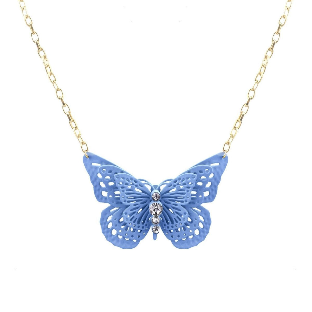 3D Butterfly Pendant Necklace Blue Stylish Statement Jewelry