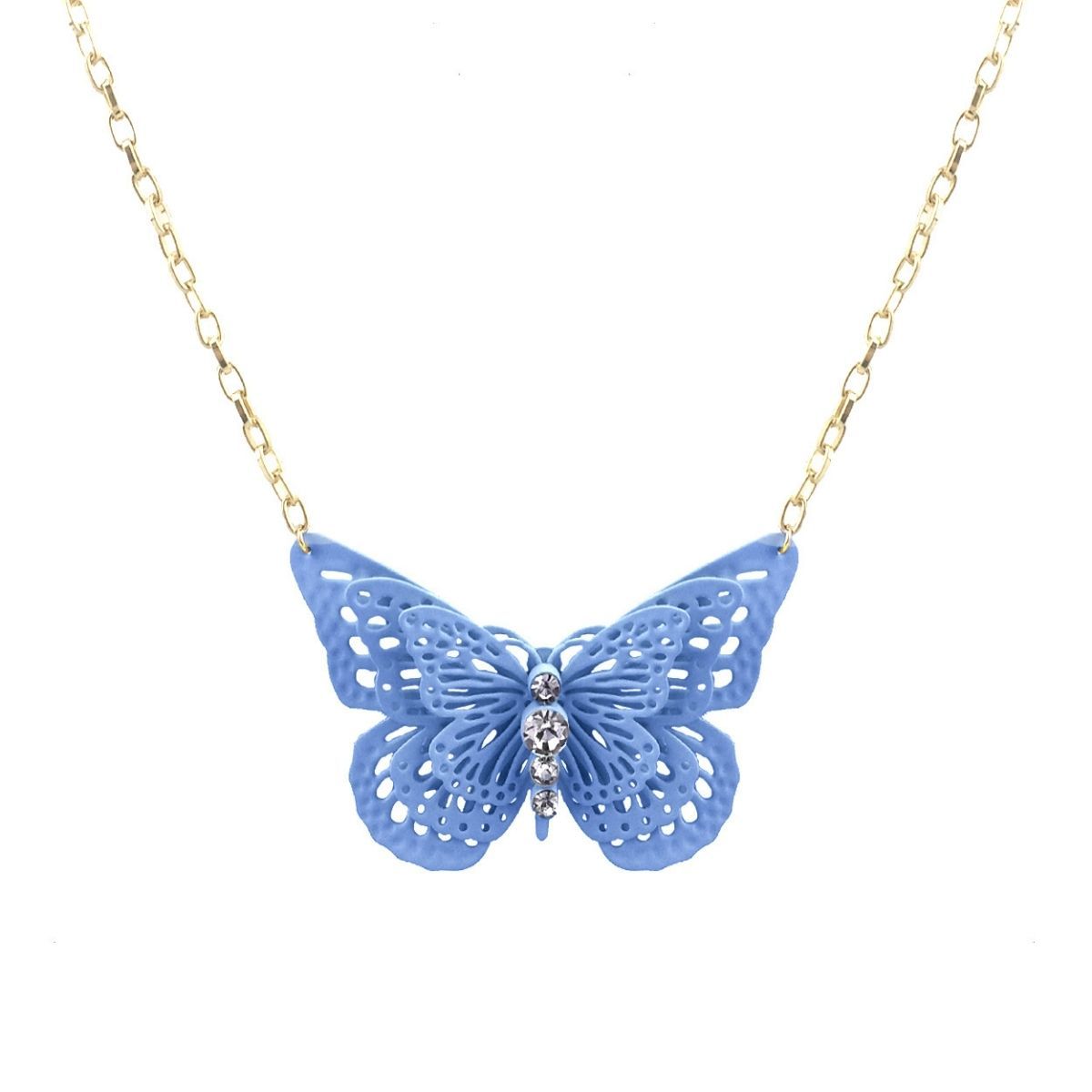 3D Butterfly Pendant Necklace Blue Stylish Statement Jewelry