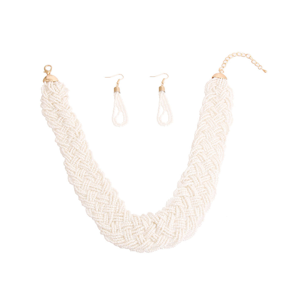 Statement Braided Collar Set with Cream Seed Beads Stylish Jewelry Accessory