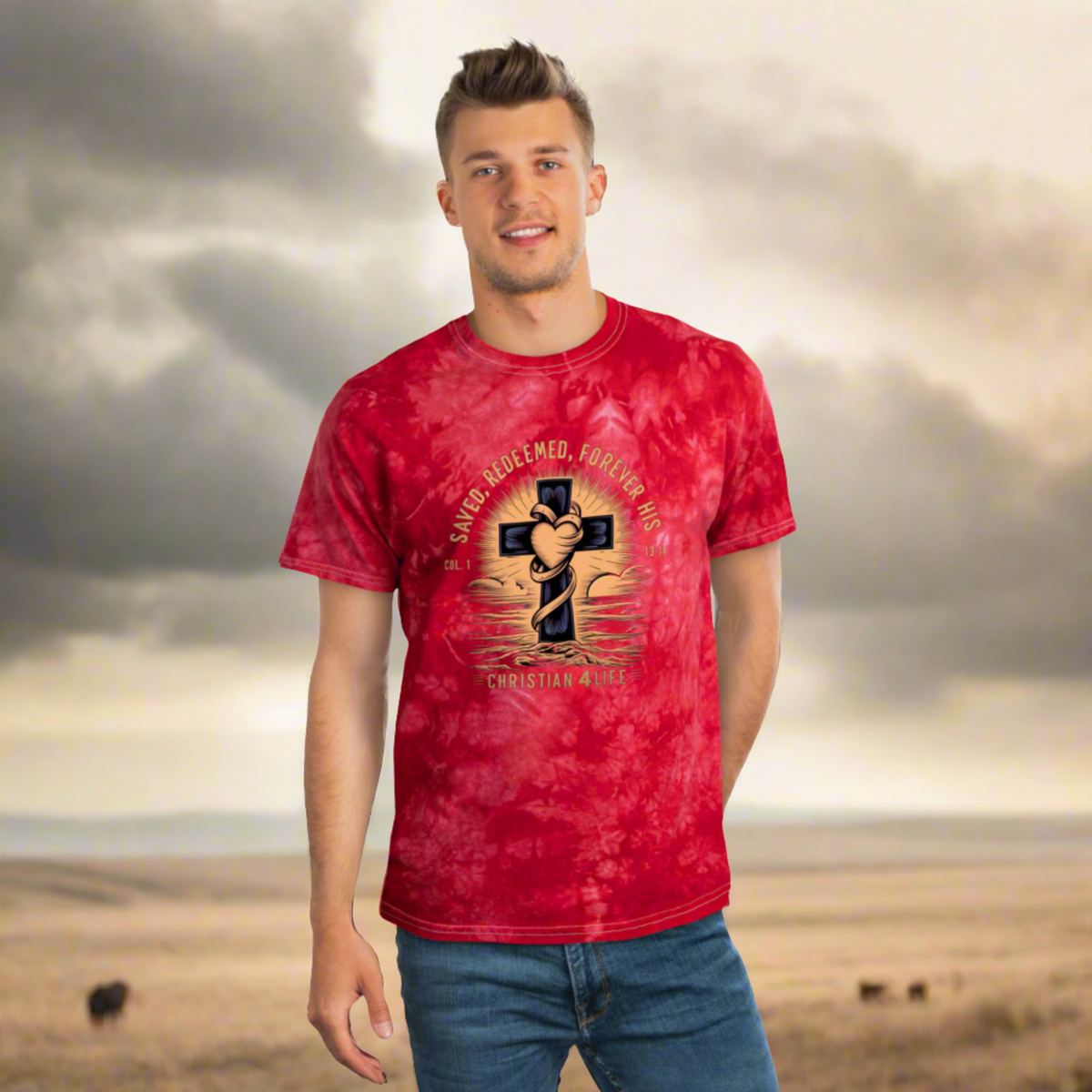Unisex "Saved, Redeemed, Forever His" Christian Tie-Dye style T-shirt