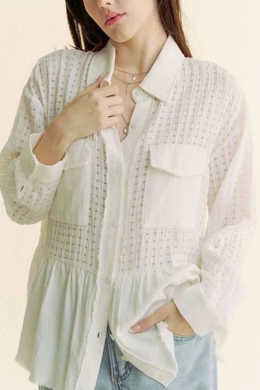 Davi & Dani Garment Washed Jacquard Button Front Shirt
