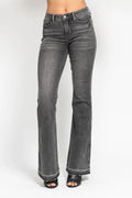 Full Size Mid Rise Tummy Control Washed Gray Release Hem Flare Jeans Plus Size