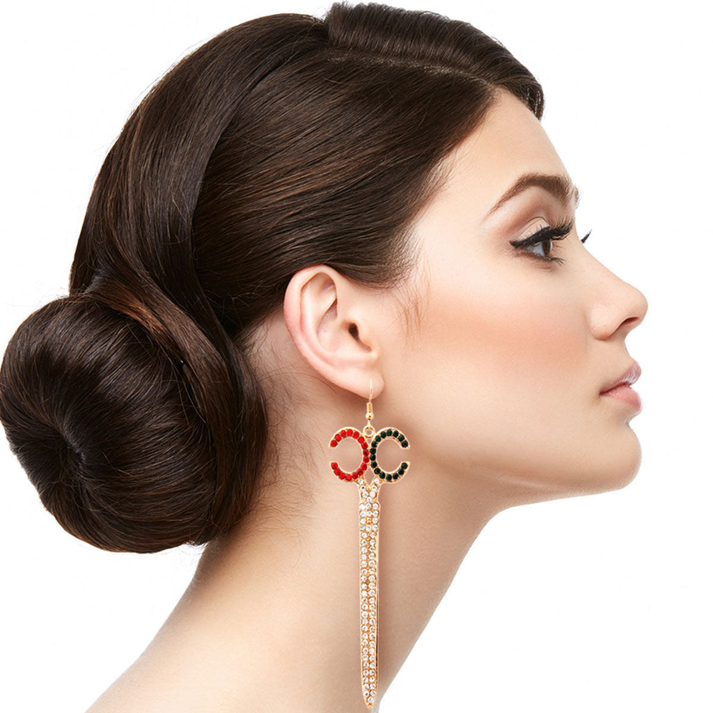 Rhinestone Scissor Drop Earrings Multicolored Stylish Statement Jewelry