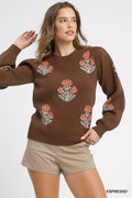 Floral Knit Sweater with Puff Sleeves