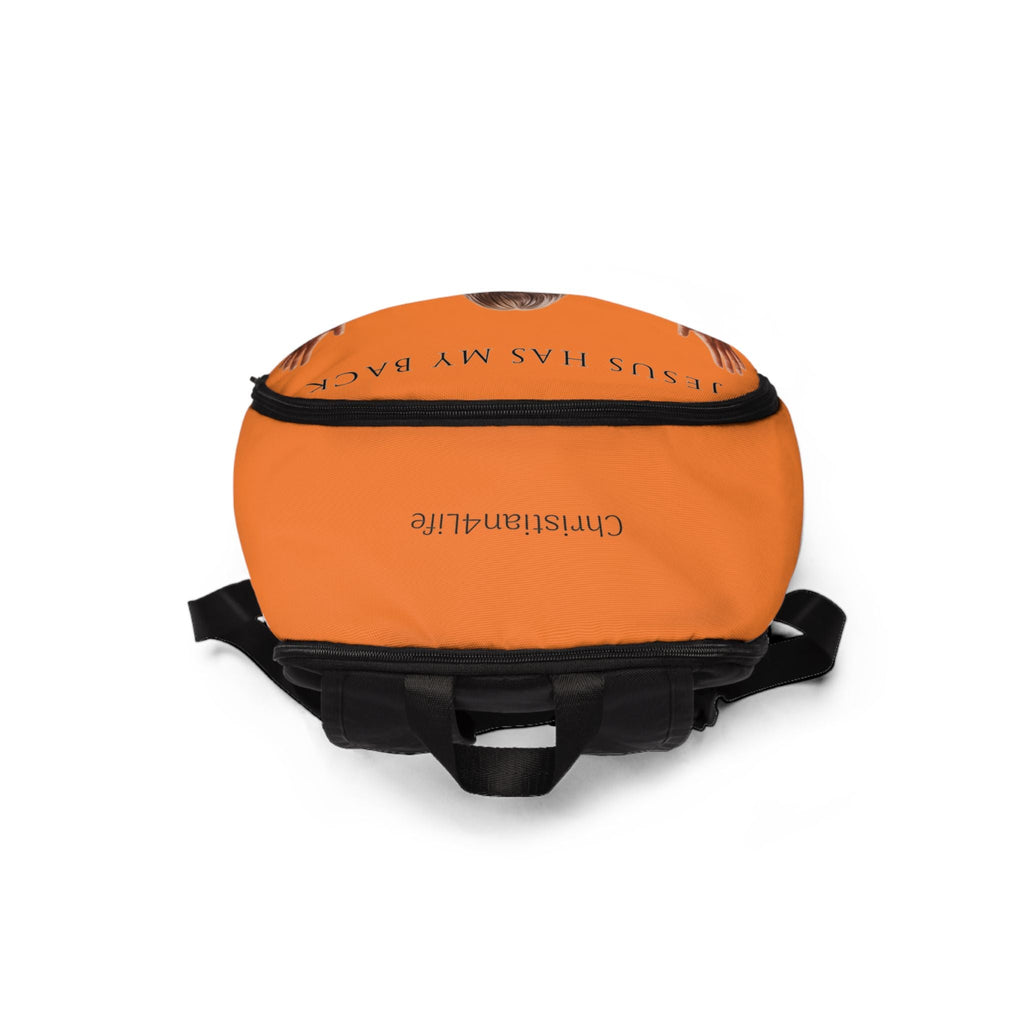 "Jesus Has My Back" Graphic design Christian Backpack (Choose Orange Shade)