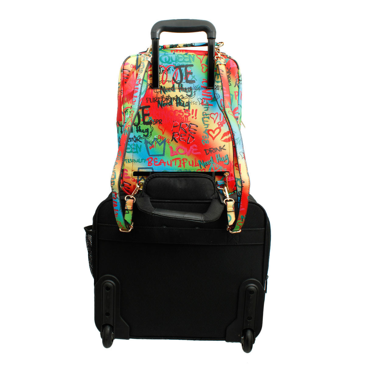 Trolley Sleeve Backpack Multi Color Graffiti Trendy Casual Fashion Accessory