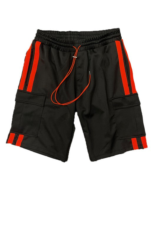 Striped Cargo Pocket Track Jacket Short Suit