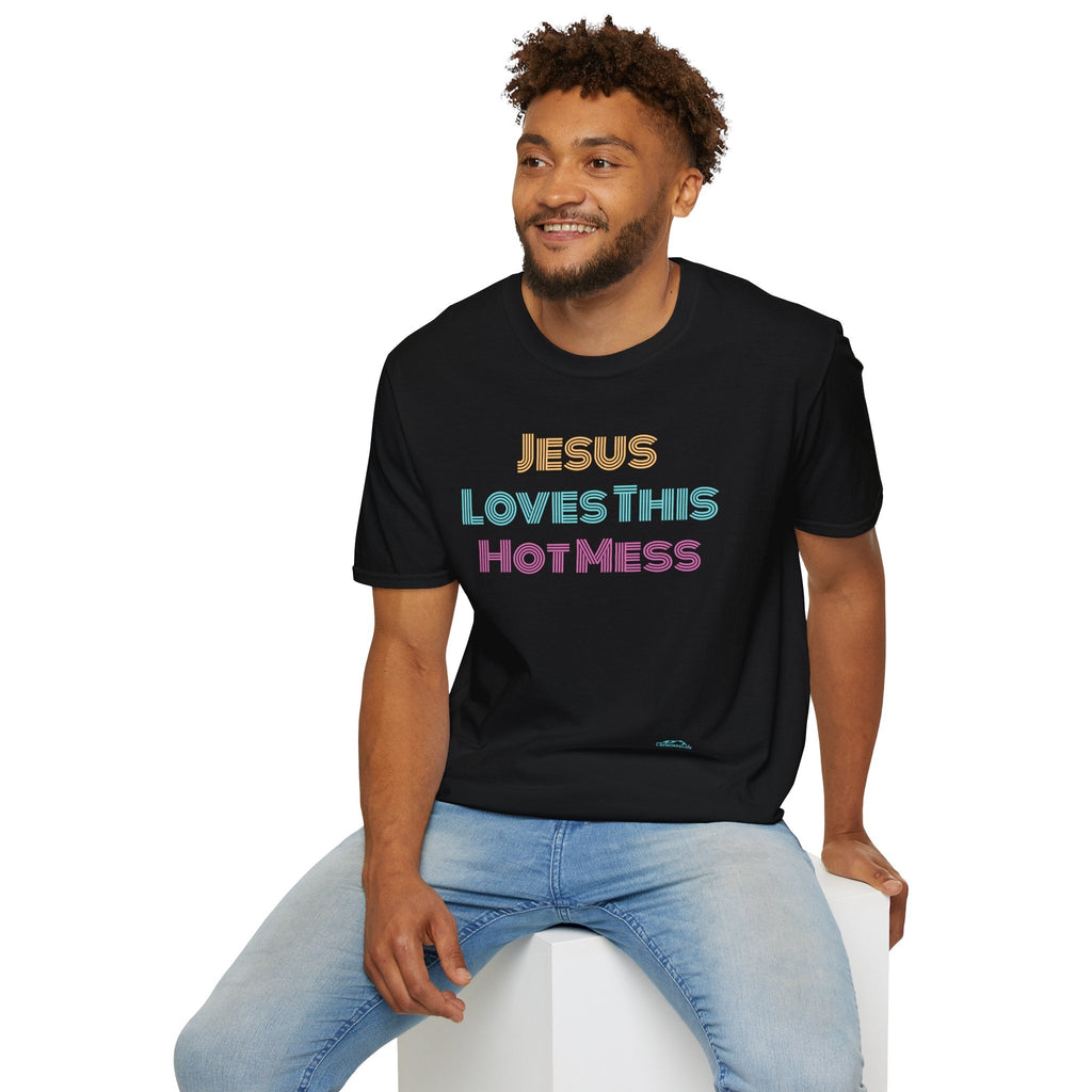 Unisex "Jesus Loves this Hot Mess" Christian Cotton Softstyle T-Shirt