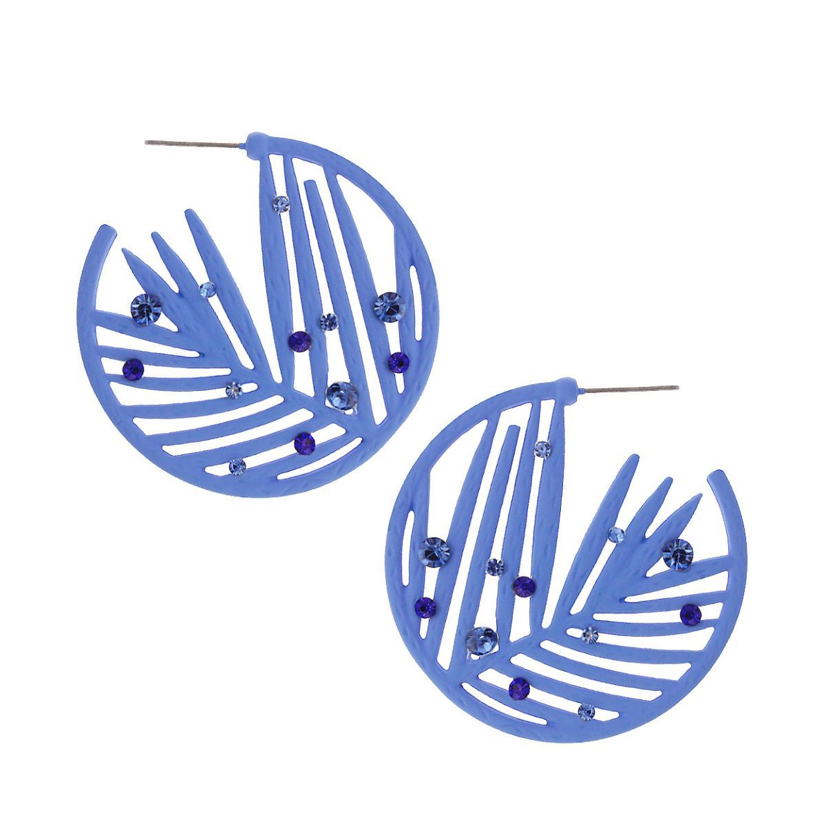 Statement Blue Rubber Coated Leaf Hoop Earrings Stylish Fashion Jewelry