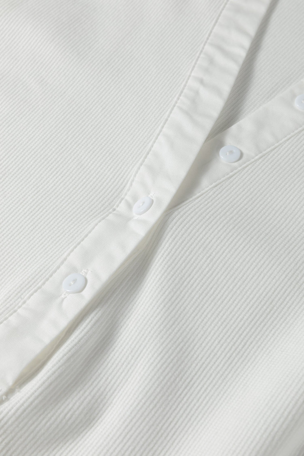 White Button Placket 3/4 Striped Sleeve Patchwork Rib Knit Top