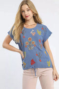 I am a Fashion Junky Embroidered Scallop Sleeve Top with Drawstring Hem