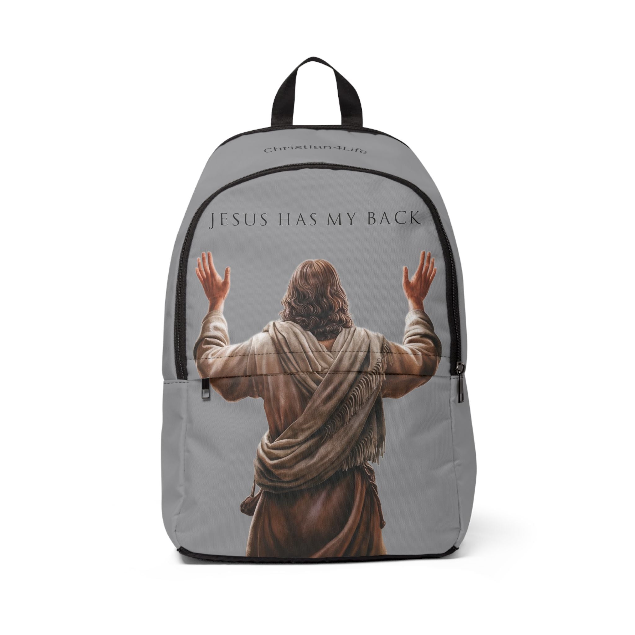 "Jesus Has My Back" Graphic design Christian Backpack (Choose Grey Shade)