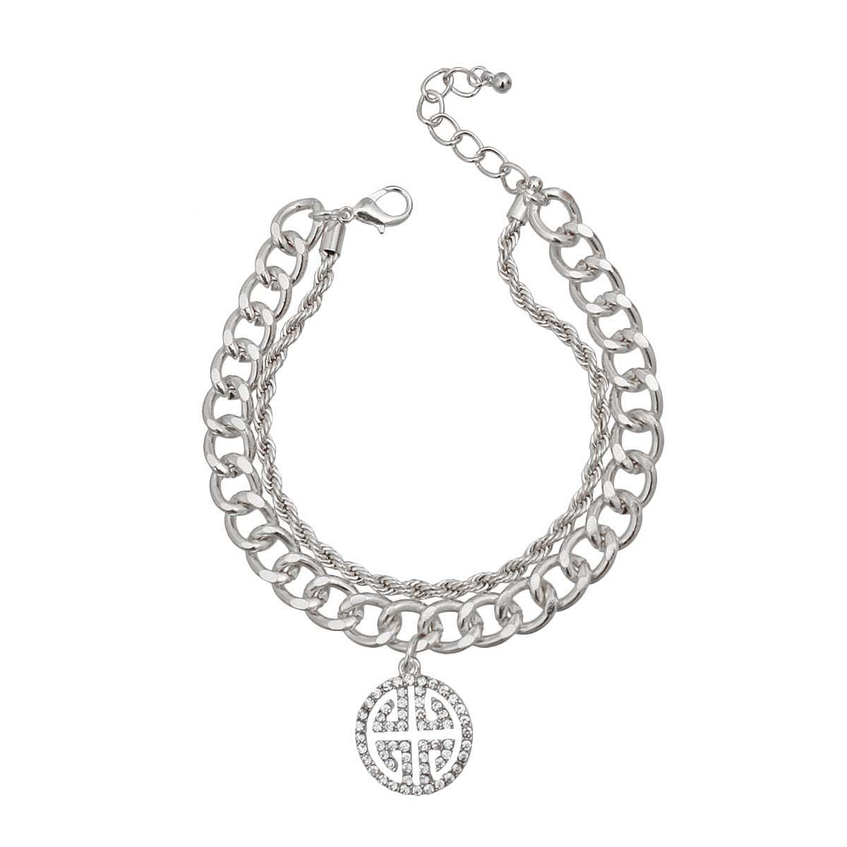Charm Bracelet Double Layer Silver Greek Stylish Statement Jewelry